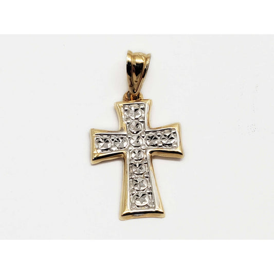 Michael Anthony Designer Dia-Cut Two-Tone Cross Charm Pendant 14k YG/WG