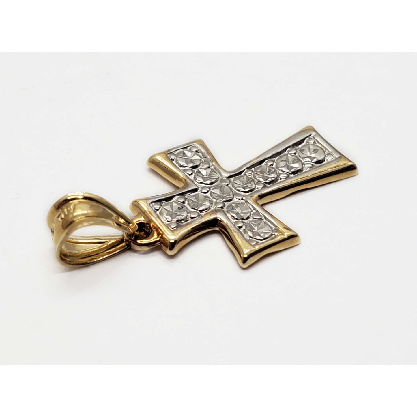 Michael Anthony Designer Dia-Cut Two-Tone Cross Charm Pendant 14k YG/WG