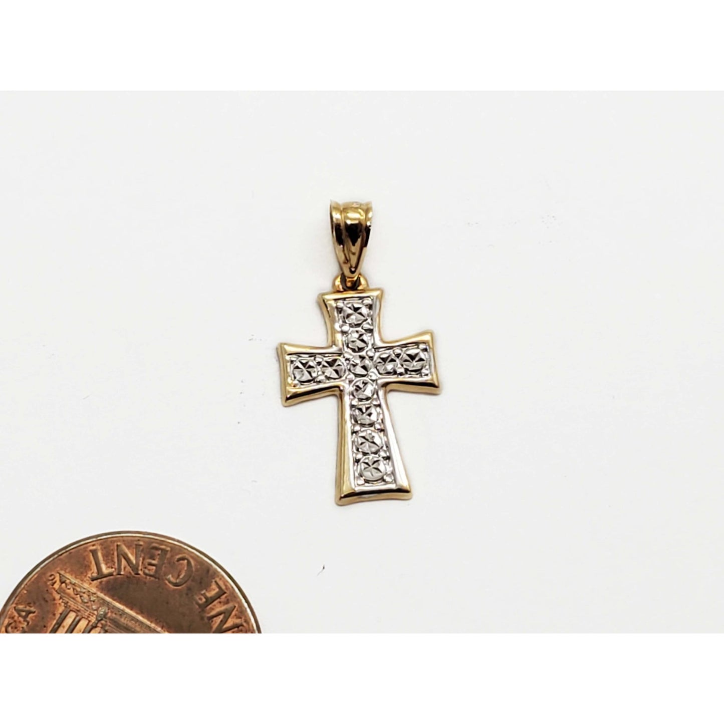 Michael Anthony Designer Dia-Cut Two-Tone Cross Charm Pendant 14k YG/WG