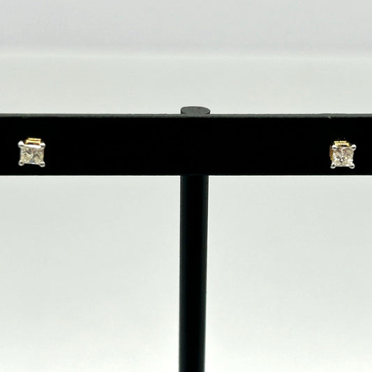 14k Yellow Gold Princess Cut Natural Diamond Stud Earrings