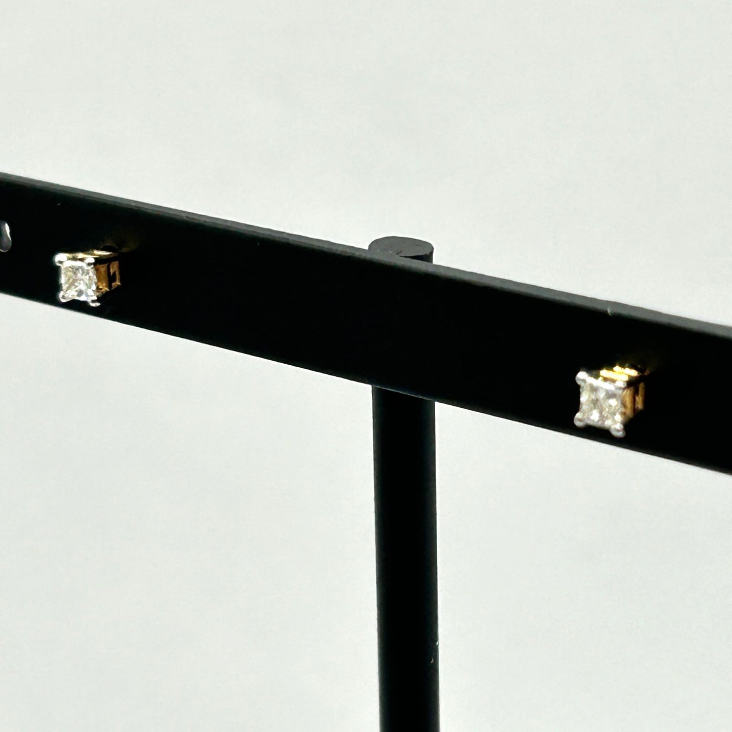 14k Yellow Gold Princess Cut Natural Diamond Stud Earrings