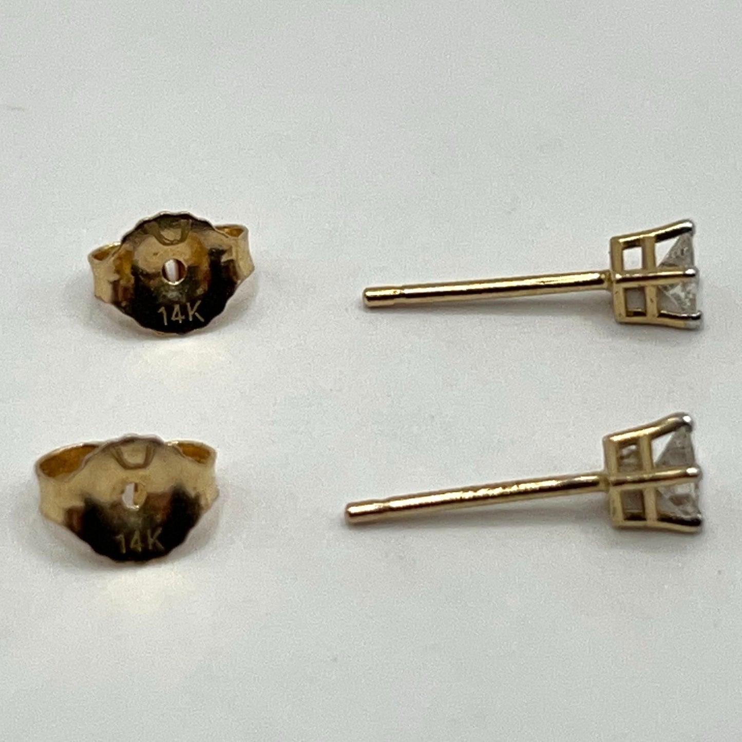 14k Yellow Gold Princess Cut Natural Diamond Stud Earrings
