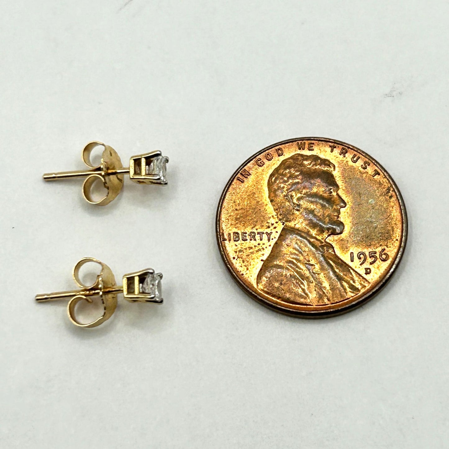 14k Yellow Gold Princess Cut Natural Diamond Stud Earrings
