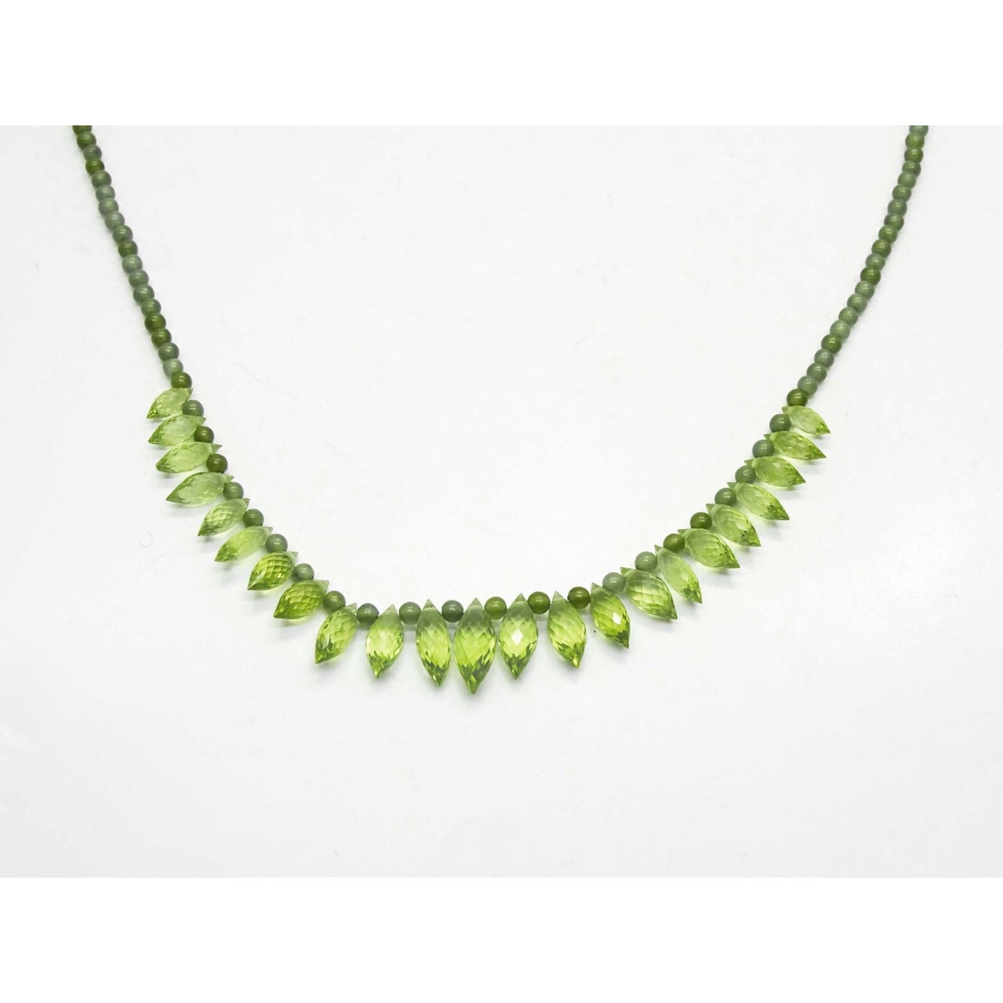 Peridot Faceted Briolette Drop & Bead Necklace with 14k Gold Clasp 17"