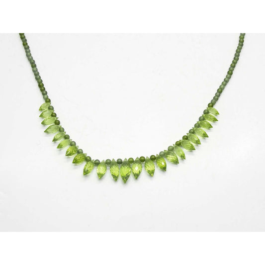 Peridot Faceted Briolette Drop & Bead Necklace with 14k Gold Clasp 17"