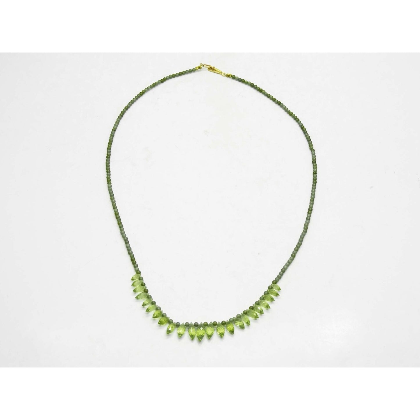 Peridot Faceted Briolette Drop & Bead Necklace with 14k Gold Clasp 17"
