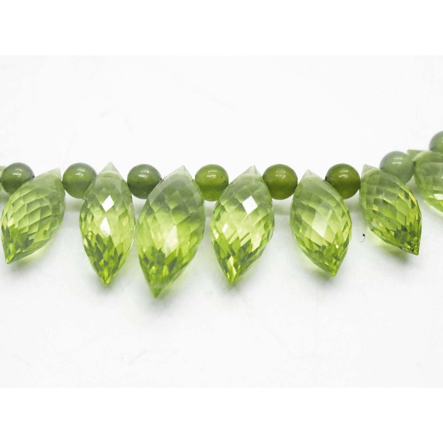 Peridot Faceted Briolette Drop & Bead Necklace with 14k Gold Clasp 17"