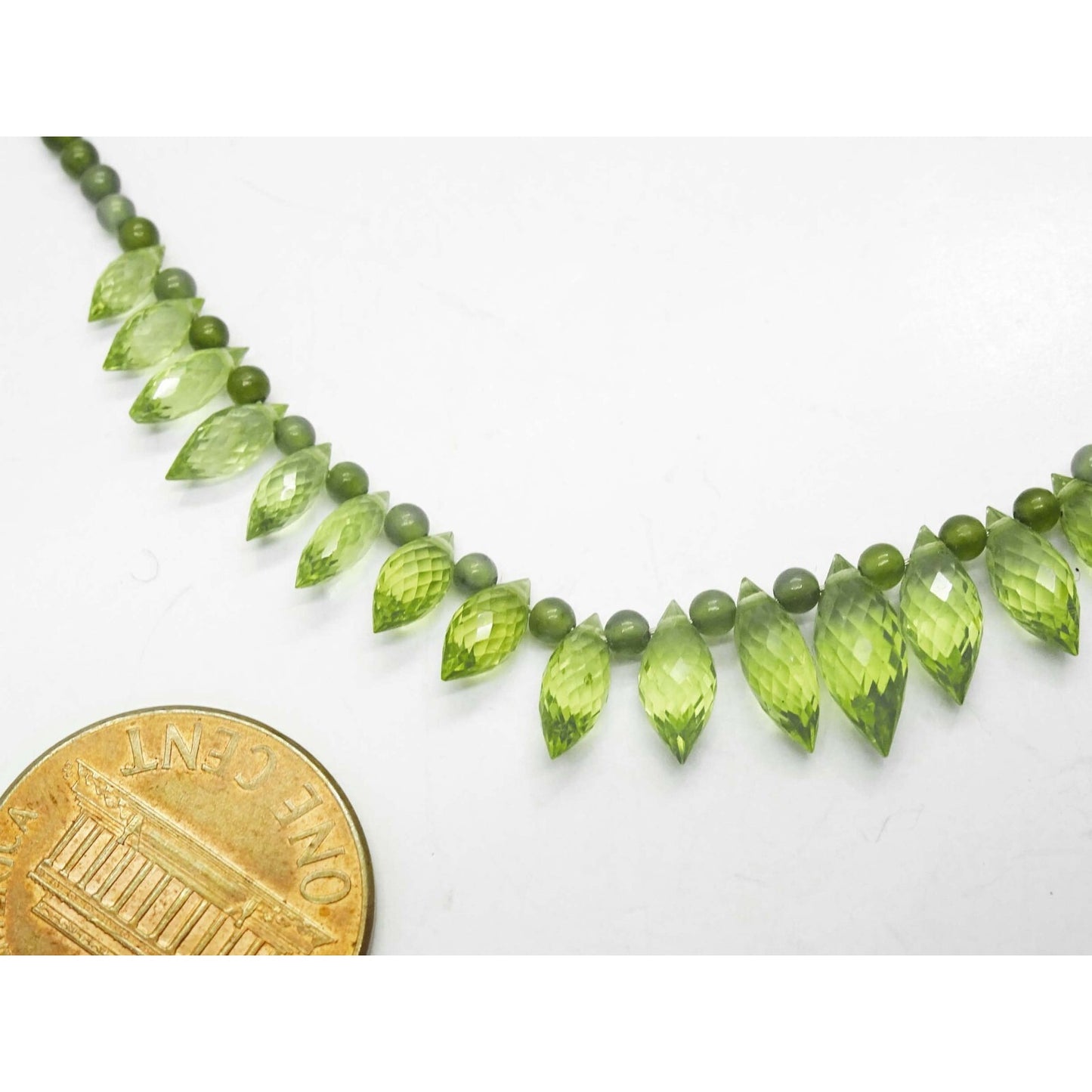 Peridot Faceted Briolette Drop & Bead Necklace with 14k Gold Clasp 17"
