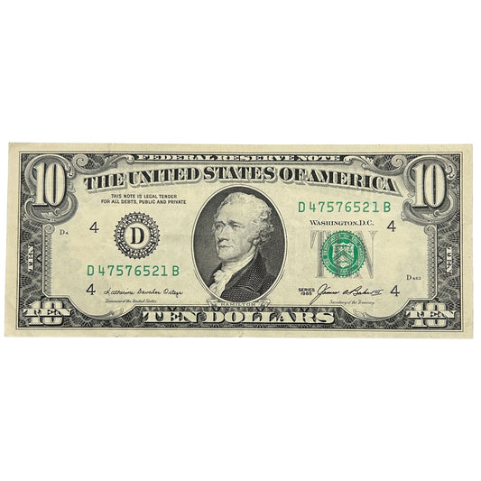1985 $10 Ten Dollar Bill Federal Reserve Note Cleveland Ohio Vintage Currency