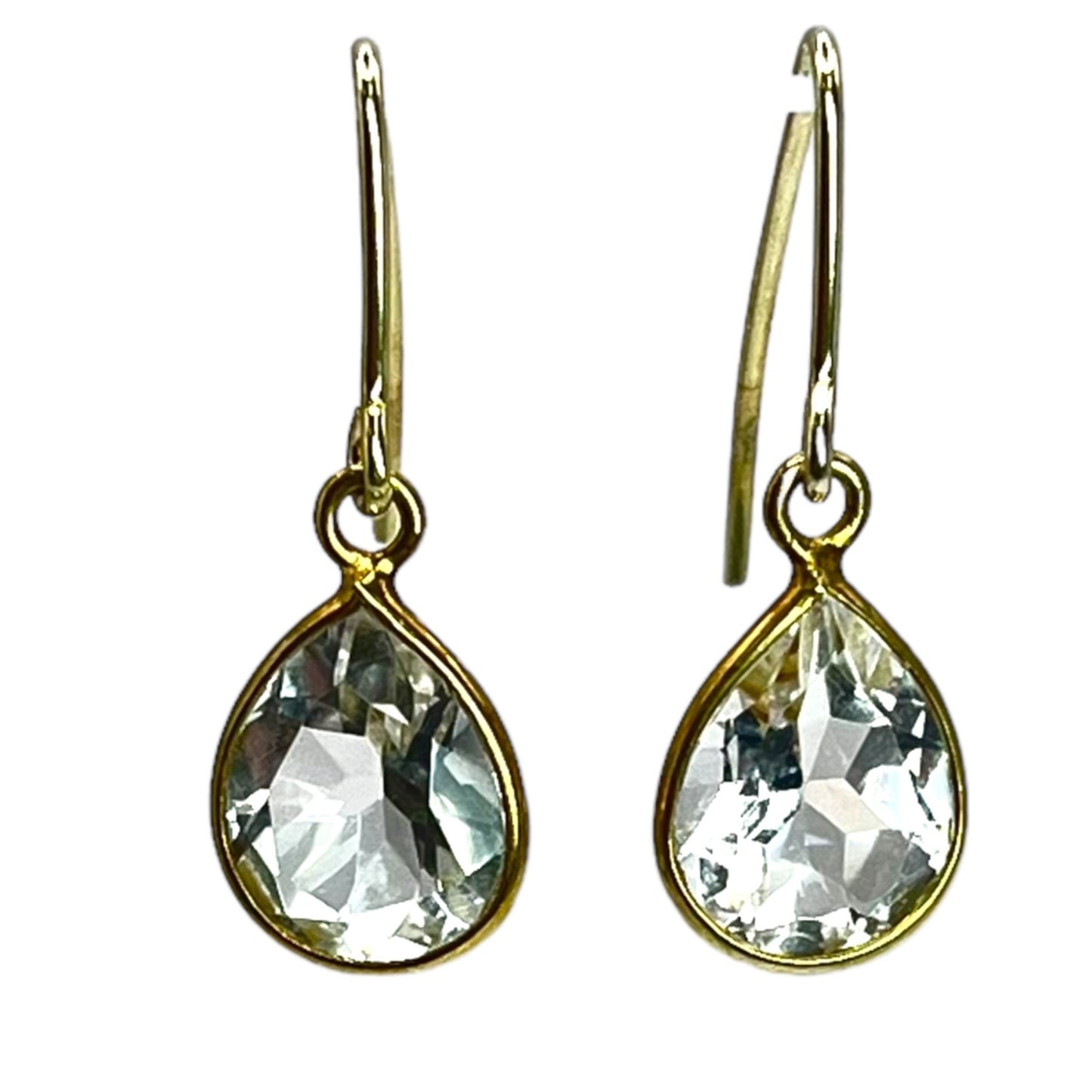 925 Sterling Silver Crystal Clear Drop Dangle Earrings Gold Tone Pear Teardrop