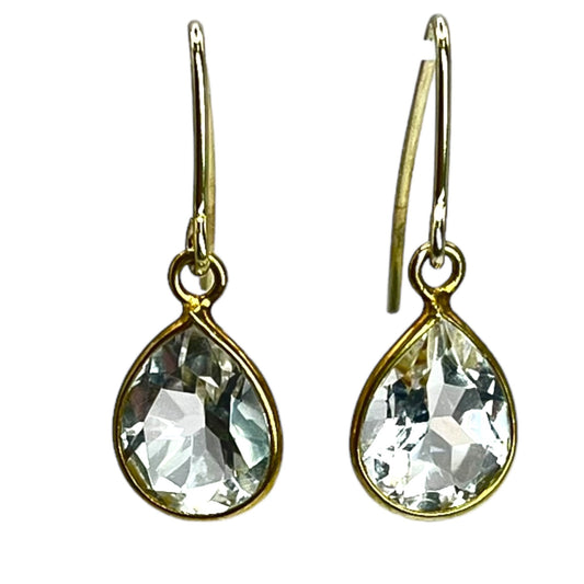 925 Sterling Silver Crystal Clear Drop Dangle Earrings Gold Tone Pear Teardrop