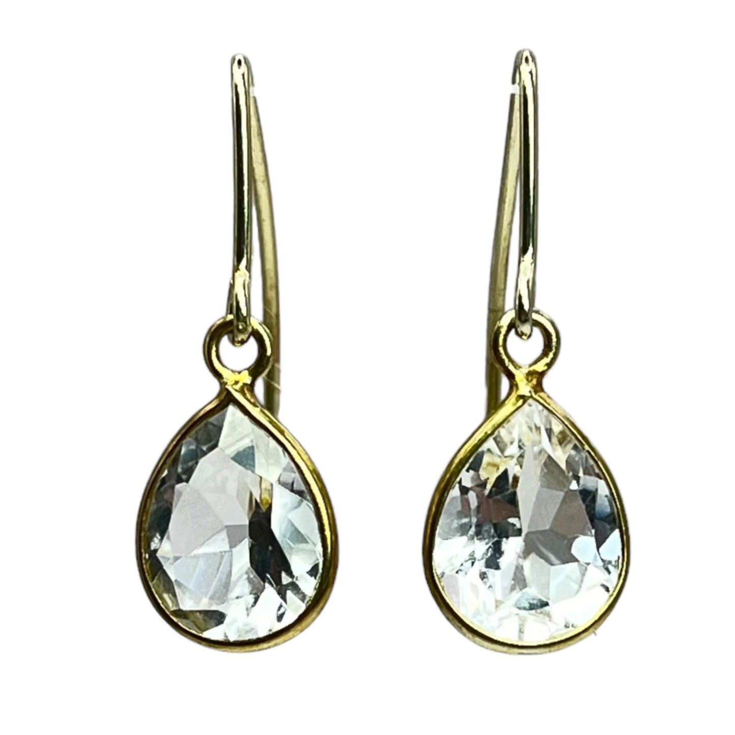 925 Sterling Silver Crystal Clear Drop Dangle Earrings Gold Tone Pear Teardrop