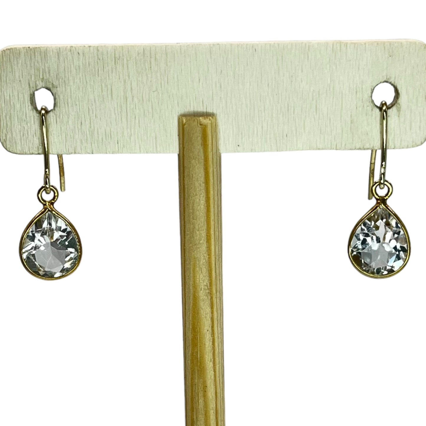 925 Sterling Silver Crystal Clear Drop Dangle Earrings Gold Tone Pear Teardrop