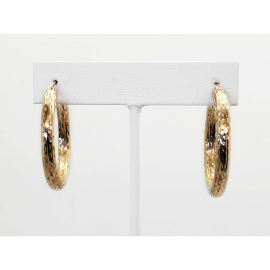 4.2mm Wide Dia-Cut Design Hoop Earrings 14k Gold