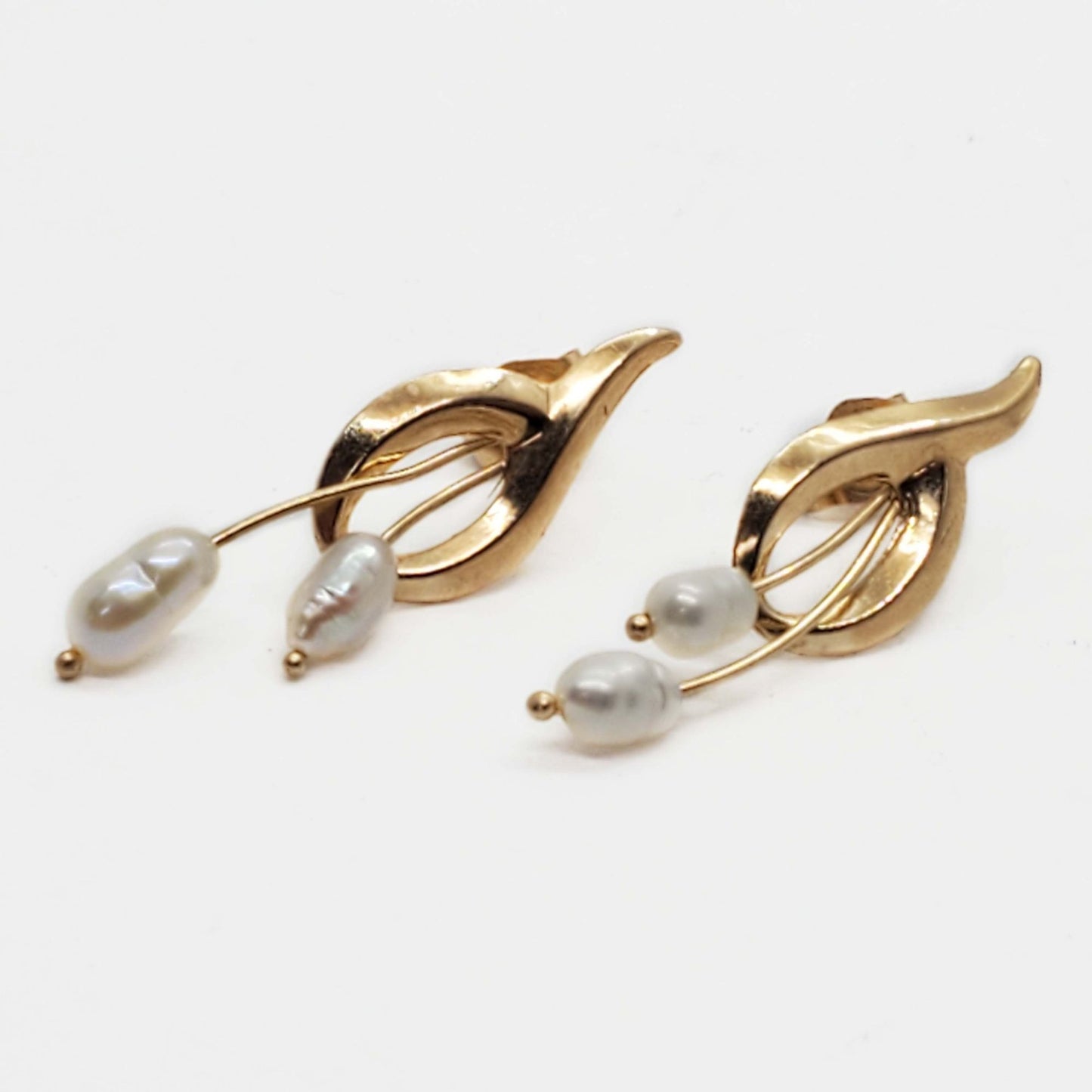 Baroque Pearl Drop Openwork Stud Earrings 14k Gold