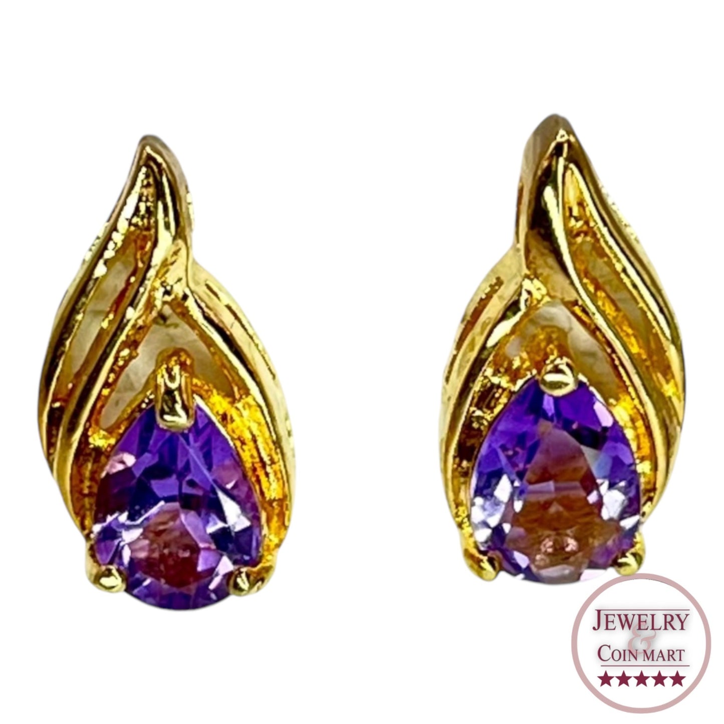 Ross Simons Sterling Silver Gold Layered Amethyst Stud Earrings Purple Colorful