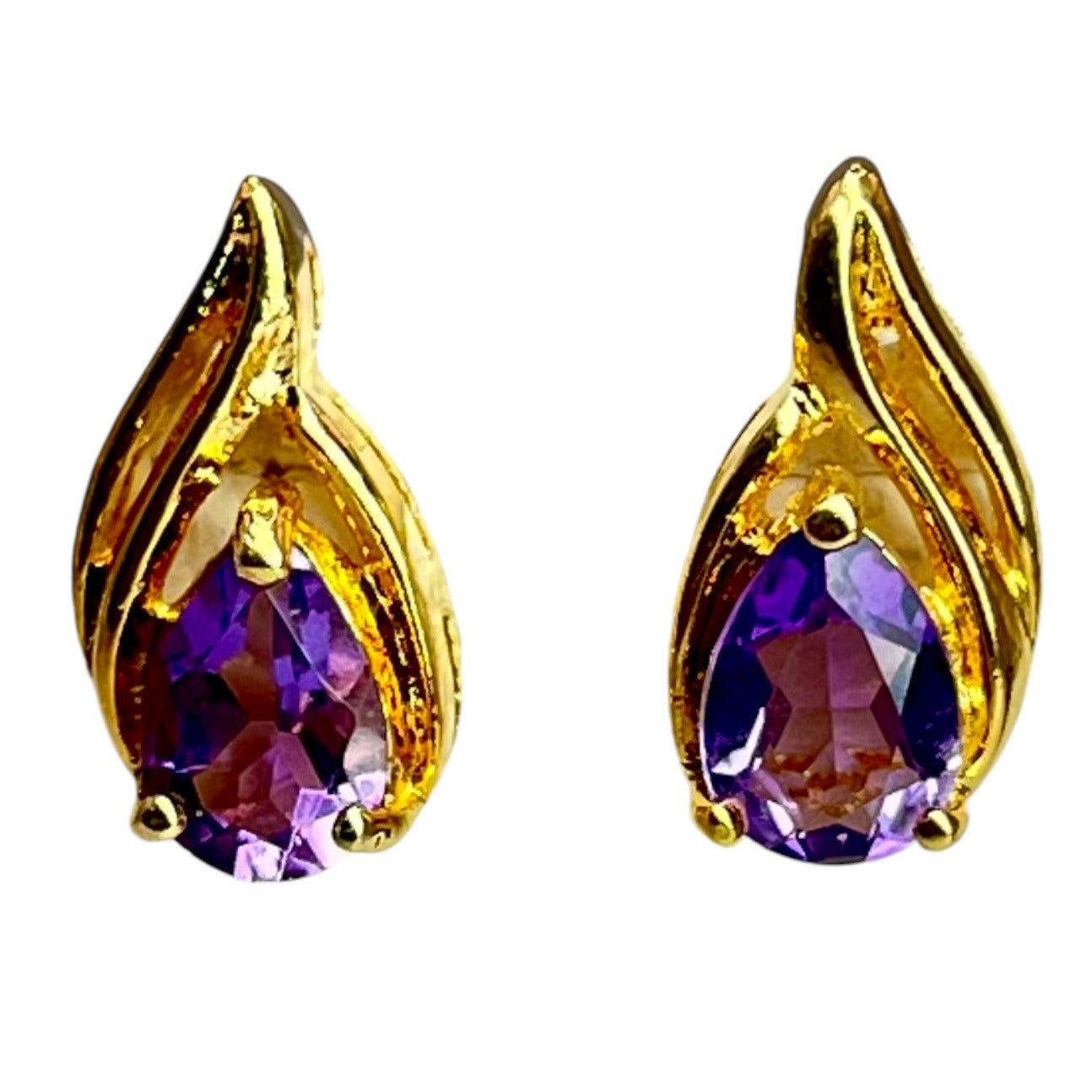 Ross Simons Sterling Silver Gold Layered Amethyst Stud Earrings Purple Colorful