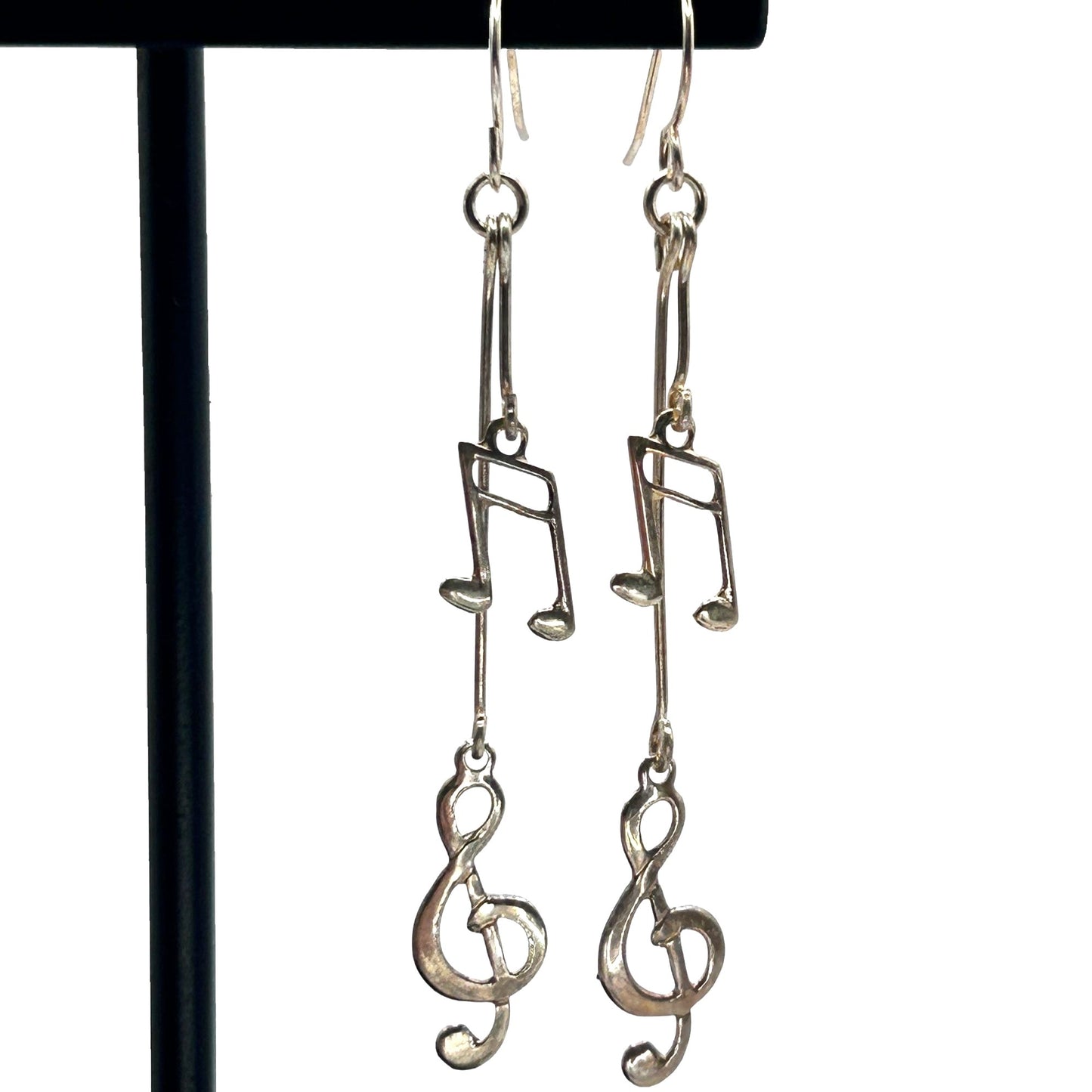 925 Sterling Silver Dangle Earrings Treble Clef/Pair of 1/16 Music Notes