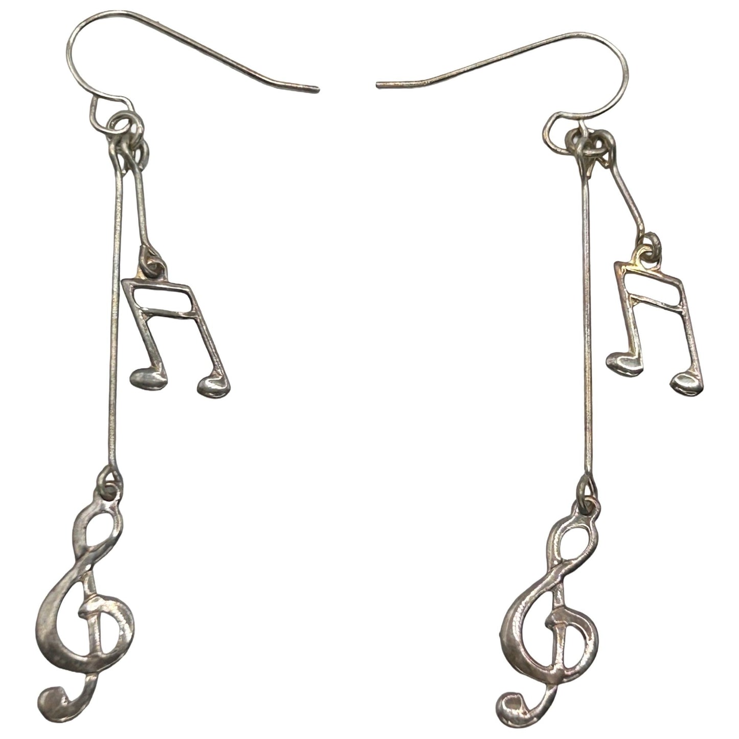 925 Sterling Silver Dangle Earrings Treble Clef/Pair of 1/16 Music Notes