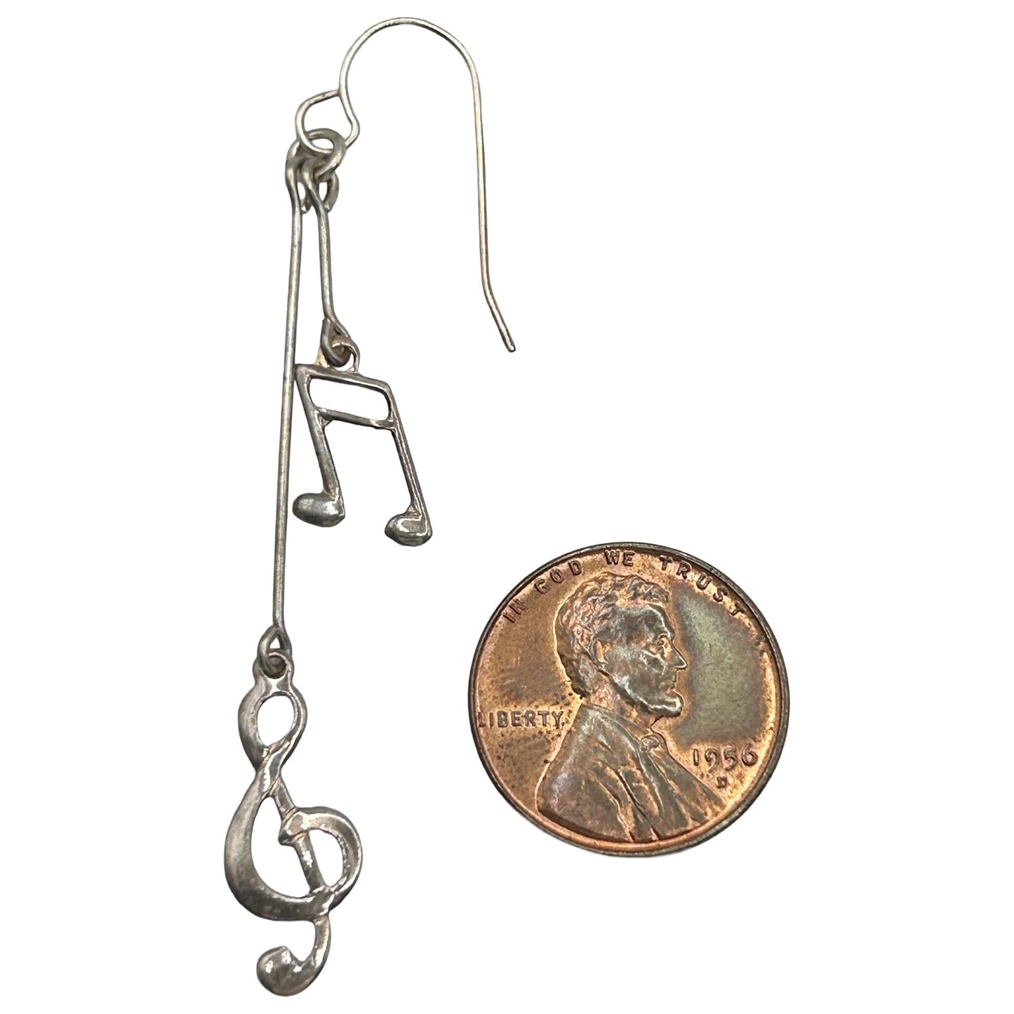 925 Sterling Silver Dangle Earrings Treble Clef/Pair of 1/16 Music Notes