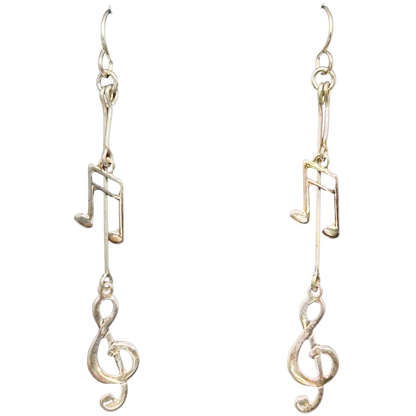 925 Sterling Silver Dangle Earrings Treble Clef/Pair of 1/16 Music Notes