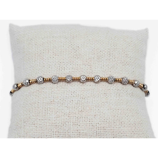Italian Two-Tone Dia-Cut Ball Station Tennis Bracelet 14k Yellow & White Gold