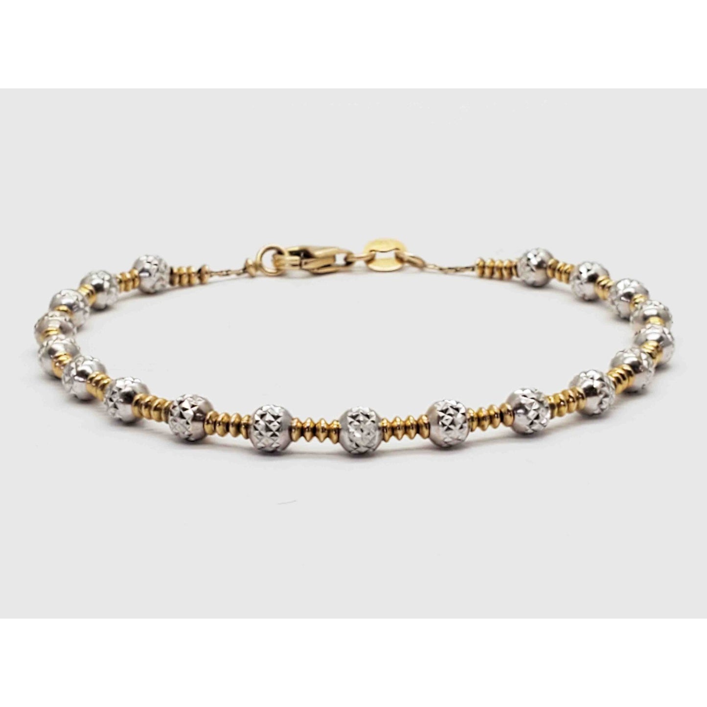 Italian Two-Tone Dia-Cut Ball Station Tennis Bracelet 14k Yellow & White Gold