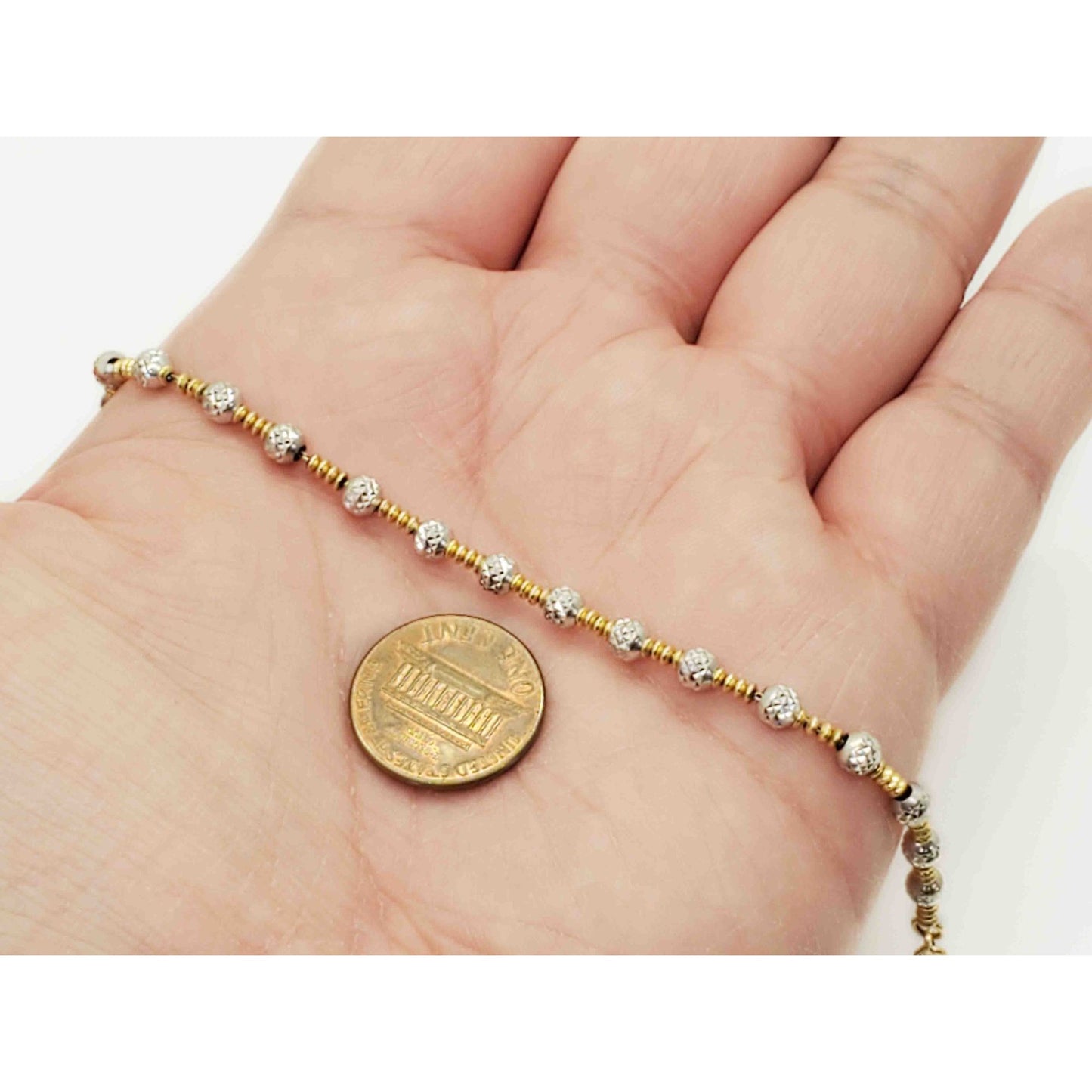 Italian Two-Tone Dia-Cut Ball Station Tennis Bracelet 14k Yellow & White Gold