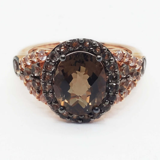 Levian & Roberto Ricci Designer Smoky Quartz & Diamond Ring 14k Rose Gold Size 7