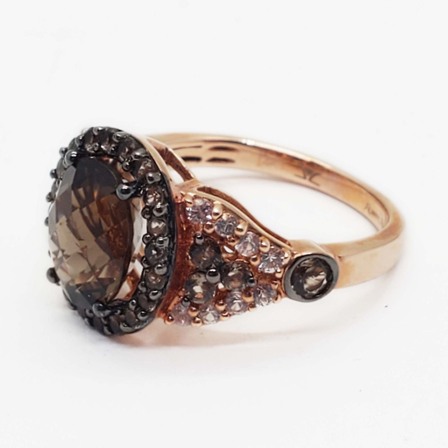Levian & Roberto Ricci Designer Smoky Quartz & Diamond Ring 14k Rose Gold Size 7