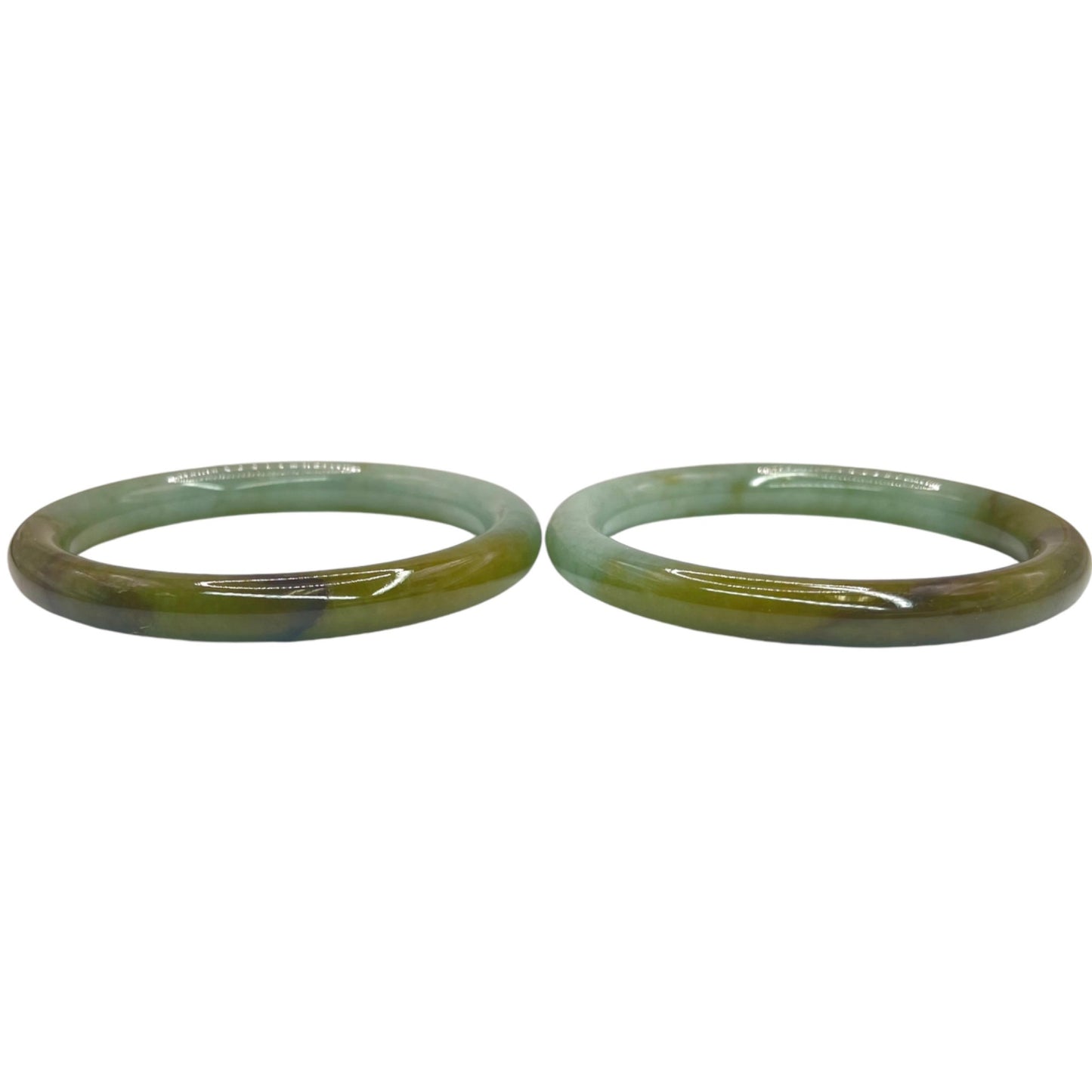 Authentic Natural Pair Green Brown Jadeite Jade Bangles Bracelets 'A' Jade