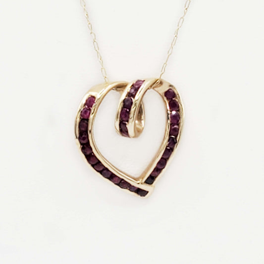 Ruby Channel-Set Heart Pendant 10k Yellow Gold