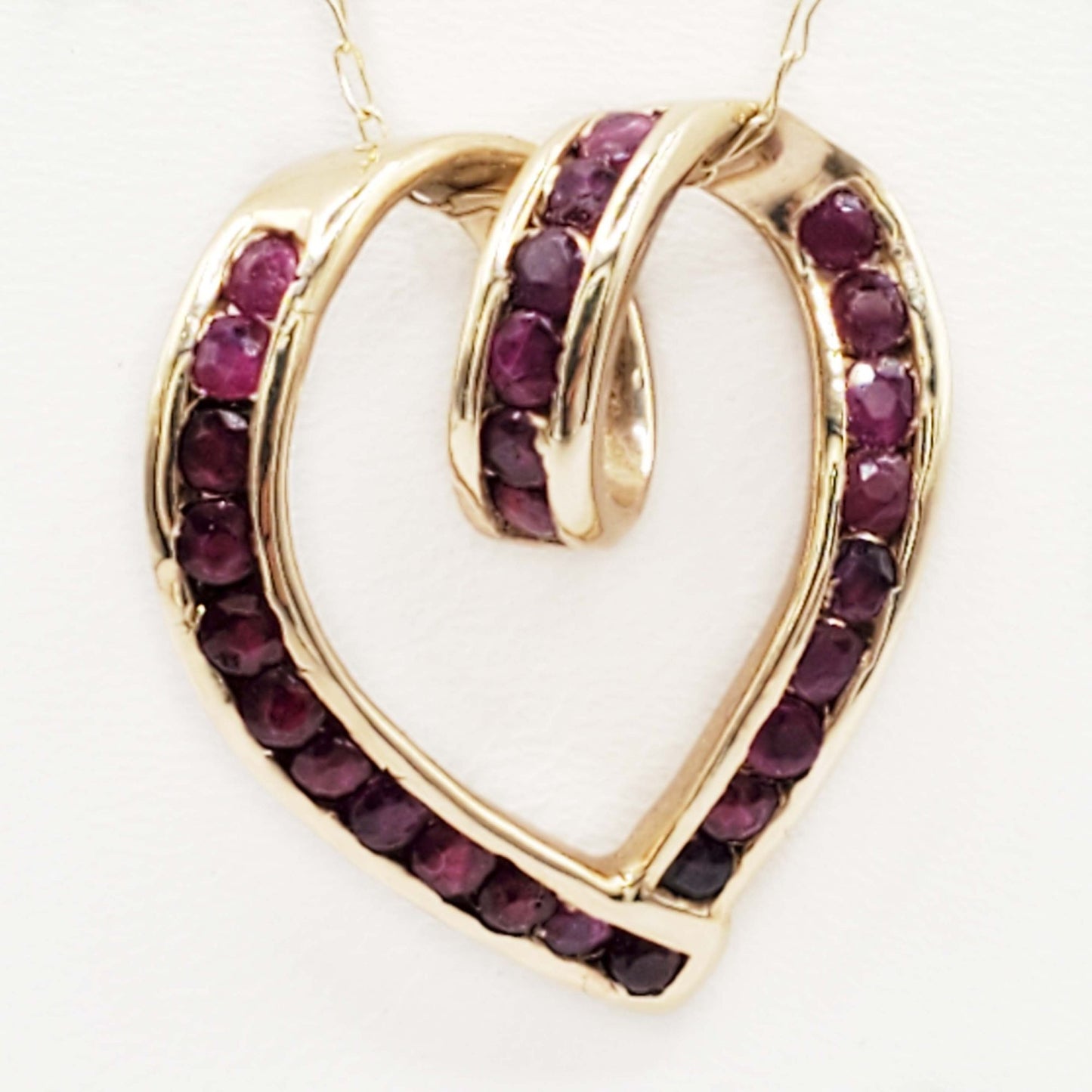 Ruby Channel-Set Heart Pendant 10k Yellow Gold