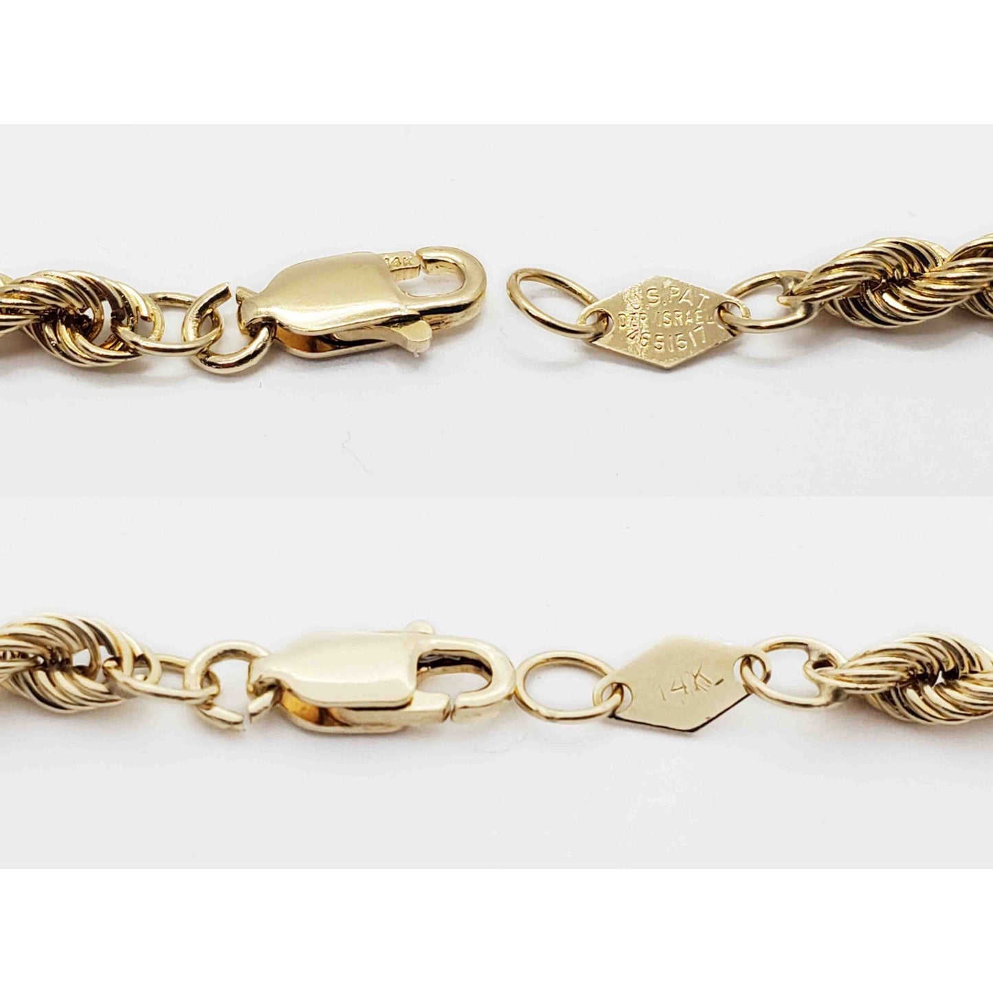 3.7mm Wide Rope Style Bracelet 14k Gold