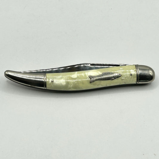 Vintage Imperial USA Pocket Folding Fishing Knife - Mother of Pearl, Fish Handle
