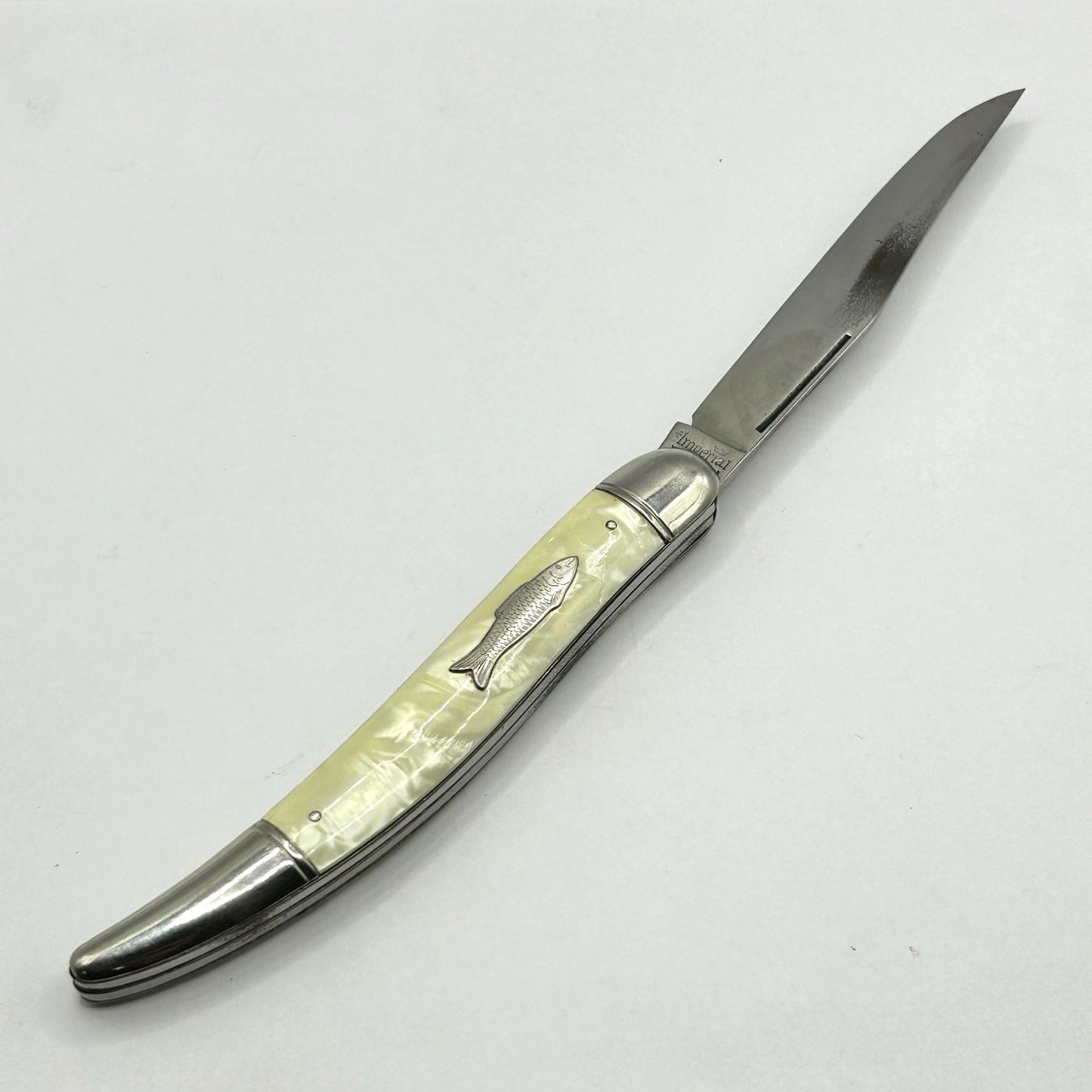 Vintage Imperial USA Pocket Folding Fishing Knife - Mother of Pearl, Fish Handle