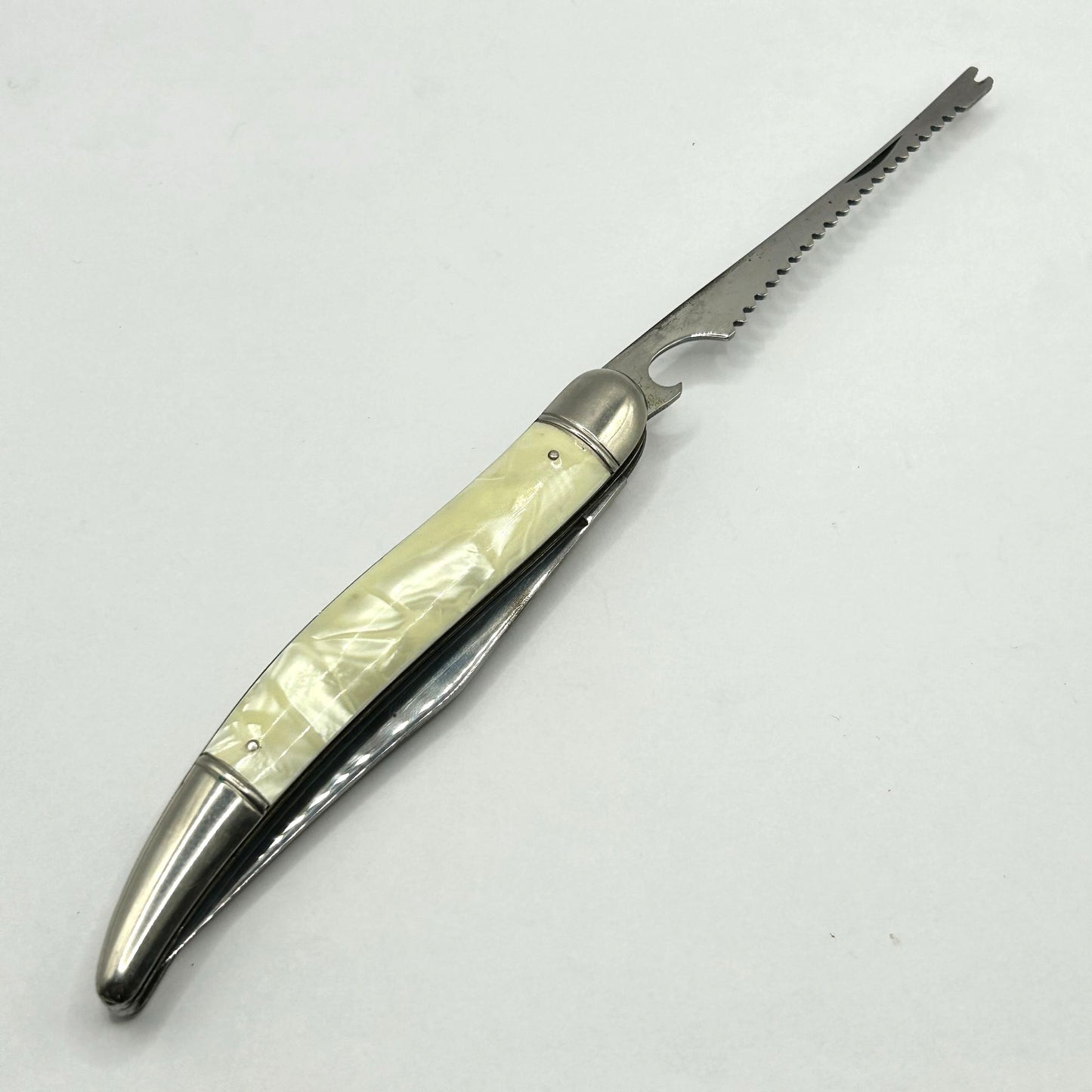 Vintage Imperial USA Pocket Folding Fishing Knife - Mother of Pearl, Fish Handle