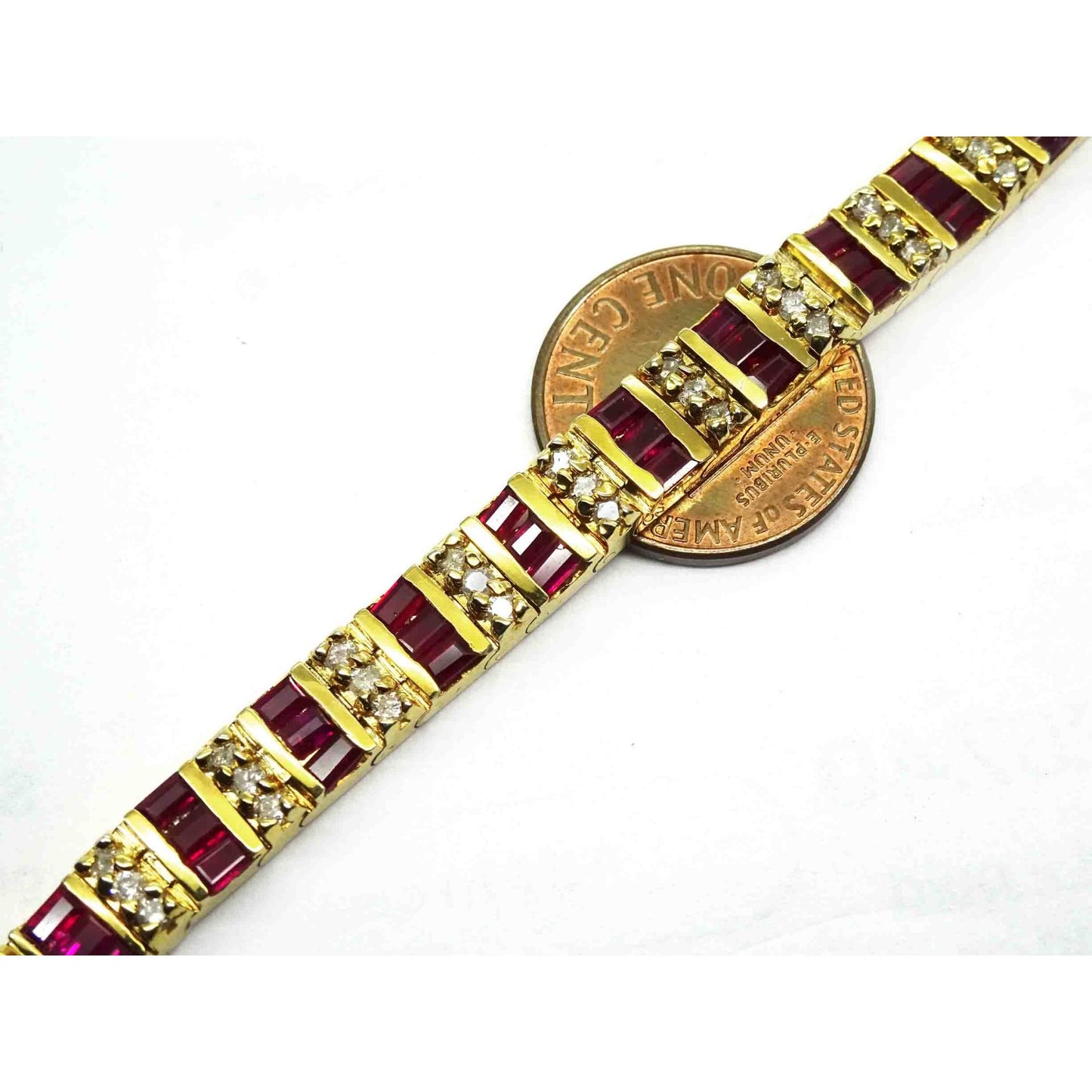 Heat Treated Natural Ruby & Diamond Bracelet 14k Gold