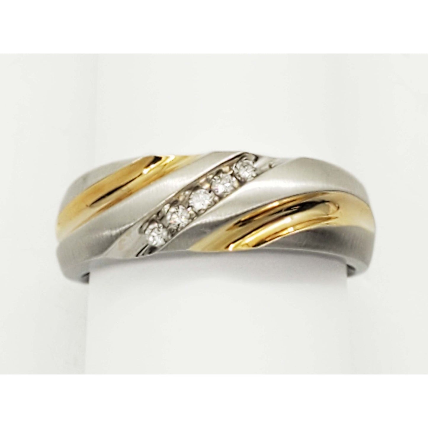 Men's 0.07 ctw Diamond Channel Swirl Design Ring 14k Two-Tone Gold Size 10.25