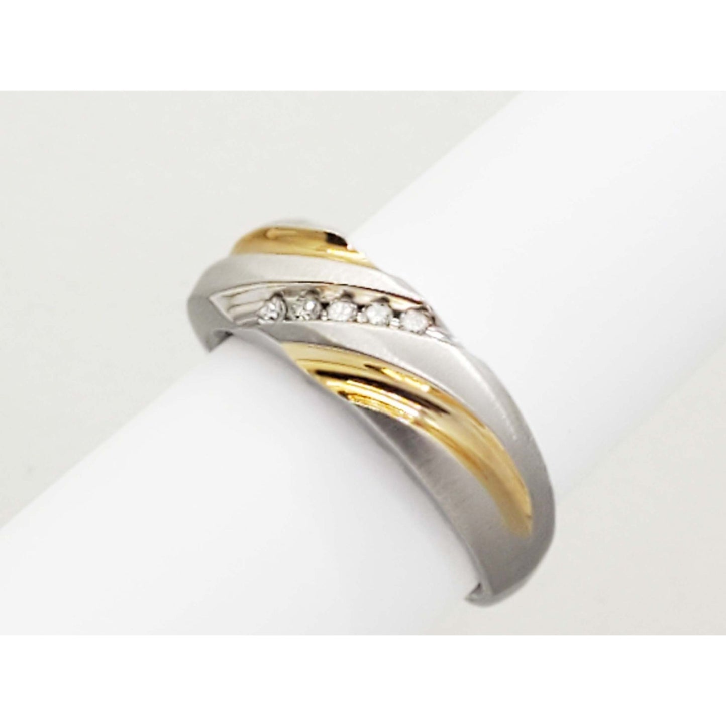 Men's 0.07 ctw Diamond Channel Swirl Design Ring 14k Two-Tone Gold Size 10.25