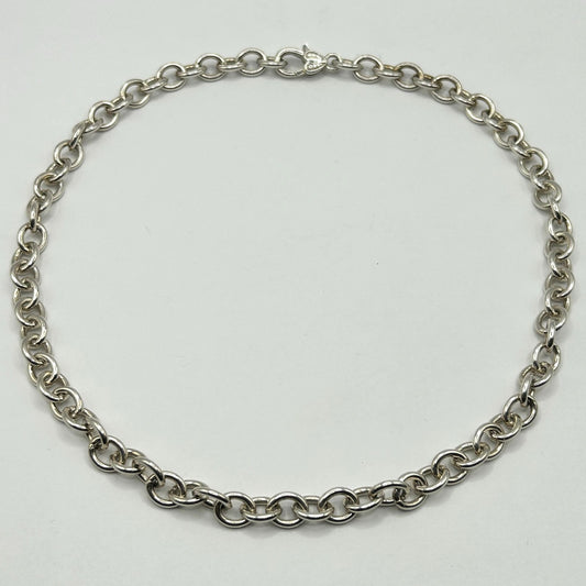 Authentic Judith Ripka Sterling Silver 20" Oval Cable Link Heart Clasp Necklace