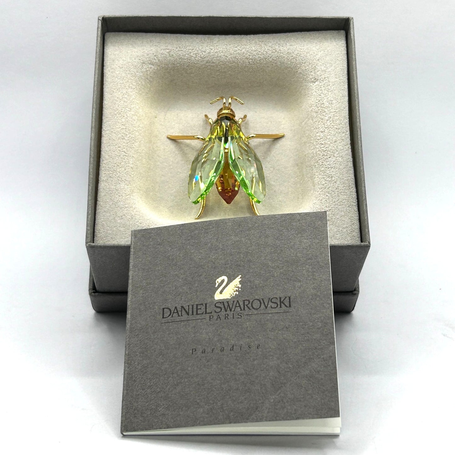 Swarovski Crystal 925 Gold Plated 250496 Olive/Amber Akima Fly Box/COA + Display