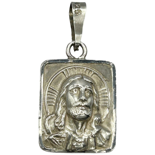 Vintage Mexico 925 Sterling Silver Jesus Christ & Mary Double Sided Pendant
