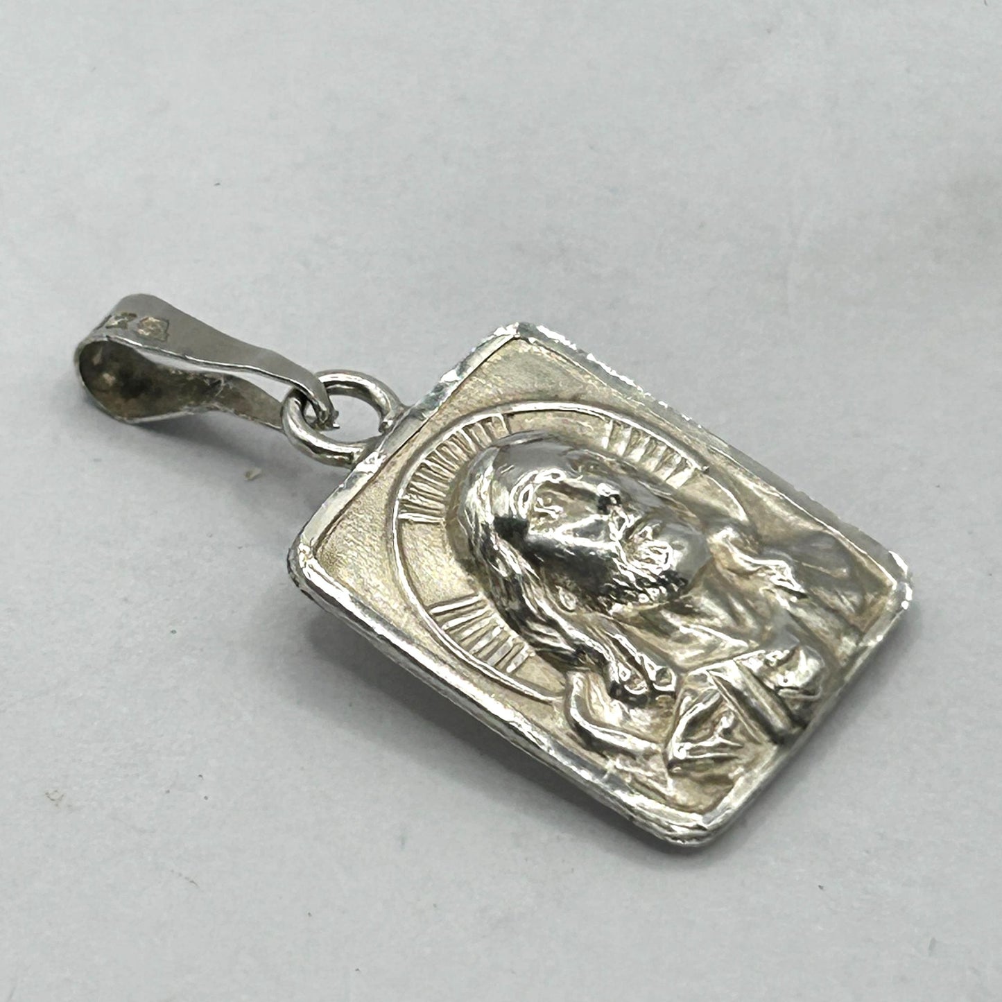 Vintage Mexico 925 Sterling Silver Jesus Christ & Mary Double Sided Pendant