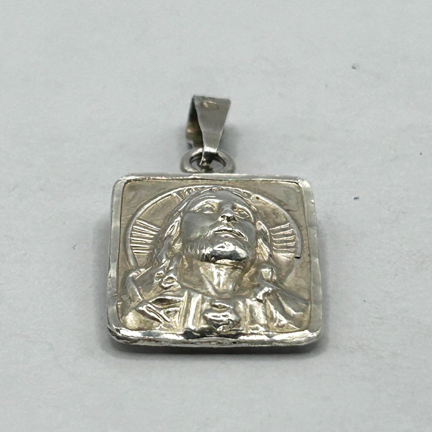 Vintage Mexico 925 Sterling Silver Jesus Christ & Mary Double Sided Pendant