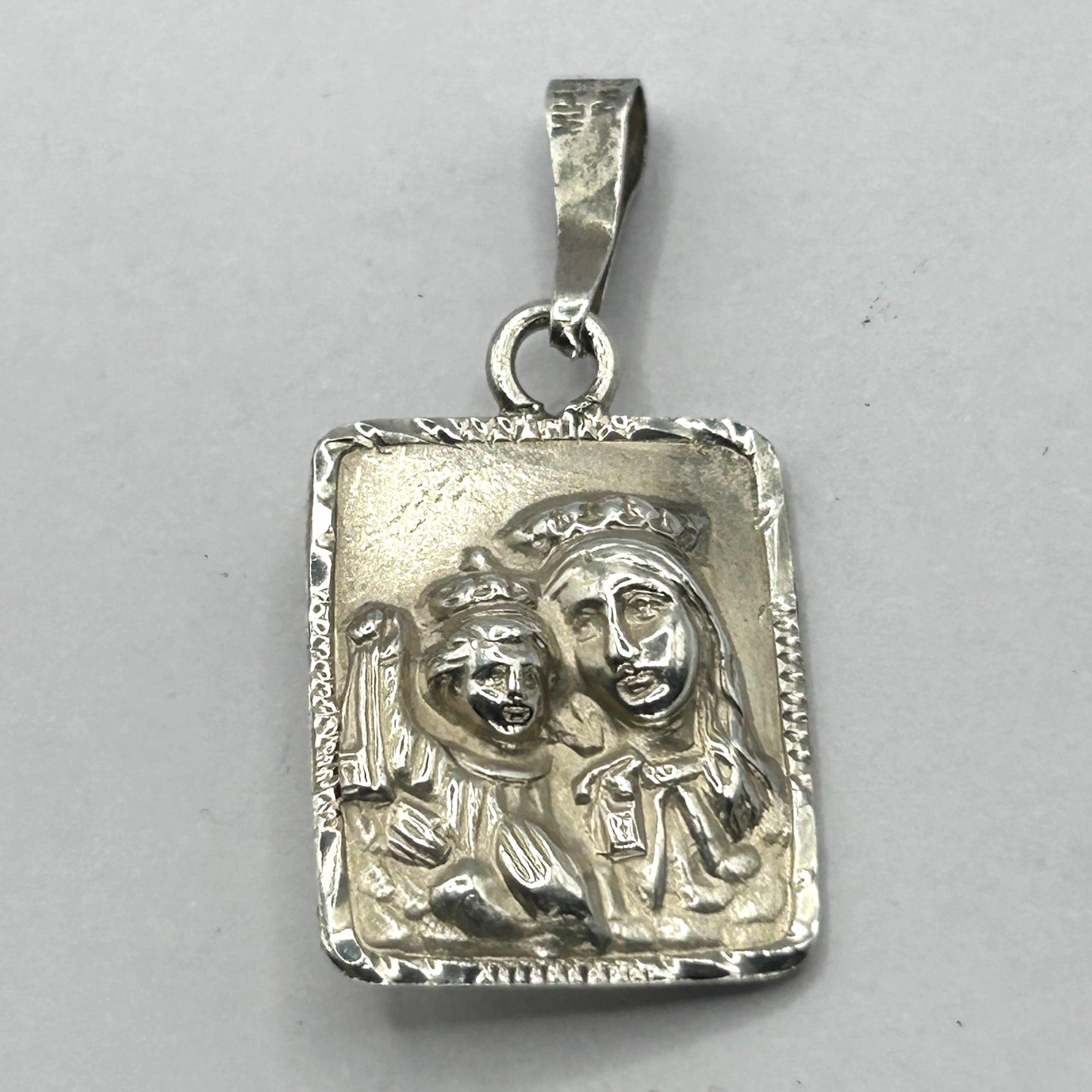 Vintage Mexico 925 Sterling Silver Jesus Christ & Mary Double Sided Pendant