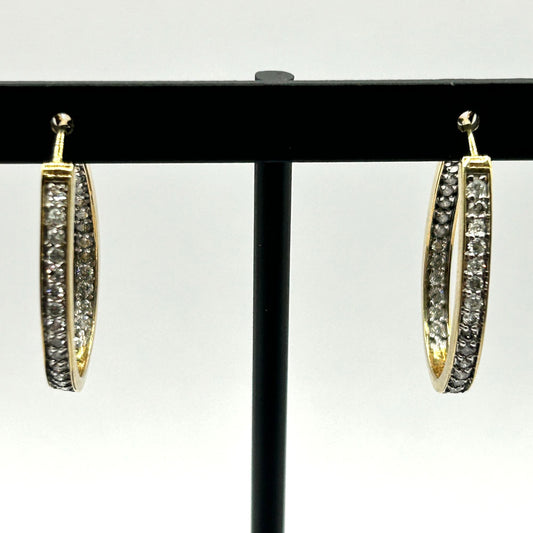 10k Yellow Gold & Natural Diamond Inside Out Oval Hoop Earrings