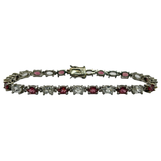 Garnet/White Sapphire Oval Gemstone 8" Tennis Bracelet - 24 Stones