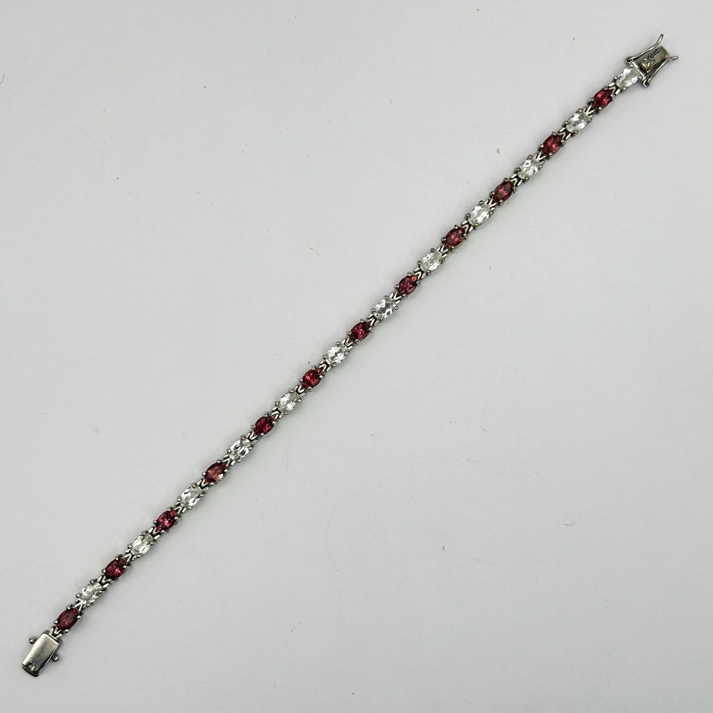 Garnet/White Sapphire Oval Gemstone 8" Tennis Bracelet - 24 Stones