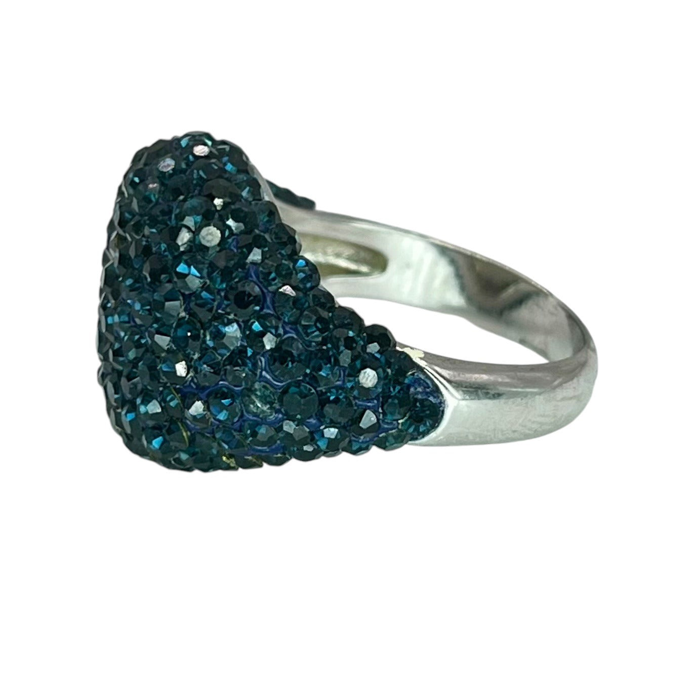 Silver Black Blue Cluster Stone Cocktail Statement Ring Size 8.25 Colorful